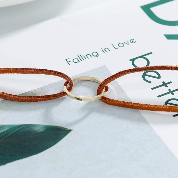 Elegant Gold and Brown Leather Choker Necklace - Perfect Holiday Gift for Women - Picture 4 of 7